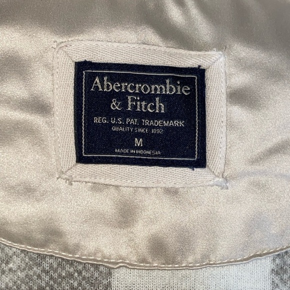 Abercrombie & Fitch Teddy Bear Sherpa Buffalo Grey Checkered 3/4 Zip Pockets M - Picture 7 of 9